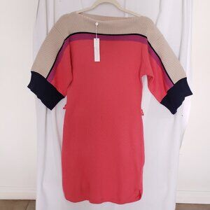 Trina Turk Multicolor Colorblock 3/4 Sleeve Boat Neck Mid Dress Size P